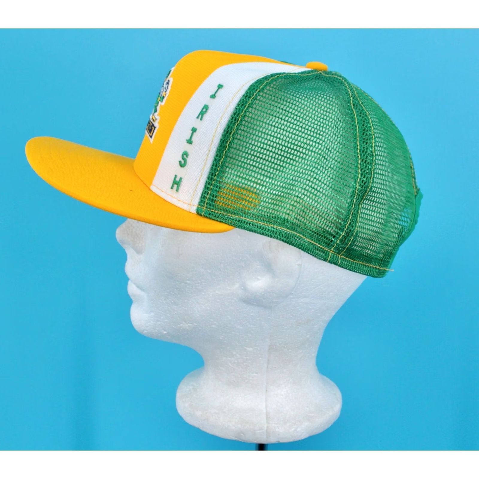 Vintage AJD VTG 1980s Fightin Irish Lucky Stripes Snapback Hat Sz L, Yellow, Mesh, Adjustable, Original Cap, 80s NFL Football Style Womens Size ONE SIZE - 3 Thumbnail