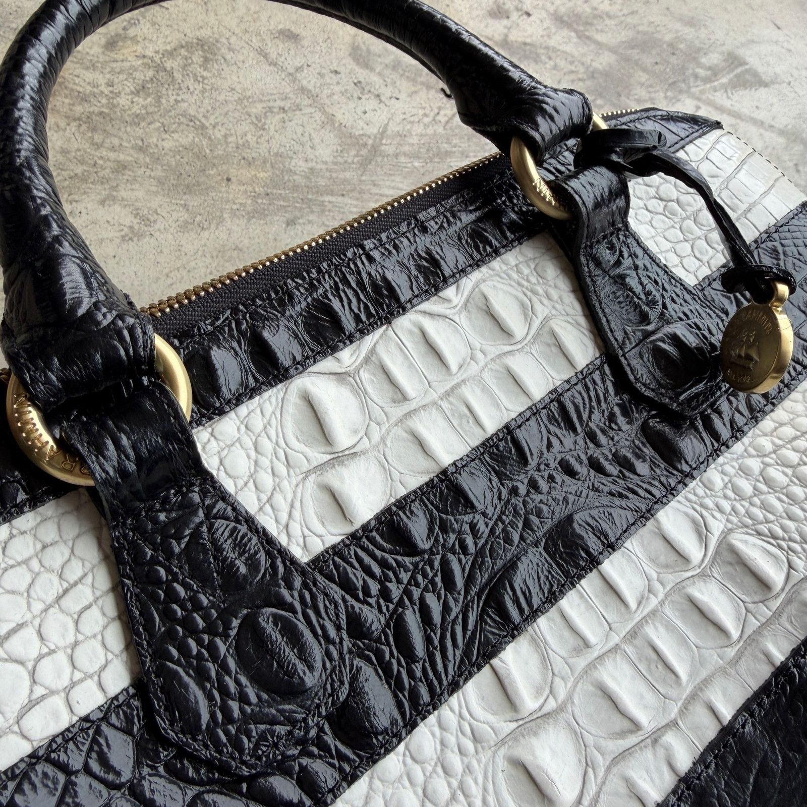 BRAHMIN Rare Brahmin stripes Croc Embossed Leather Satchel Bag purse Size ONE SIZE - 5 Thumbnail