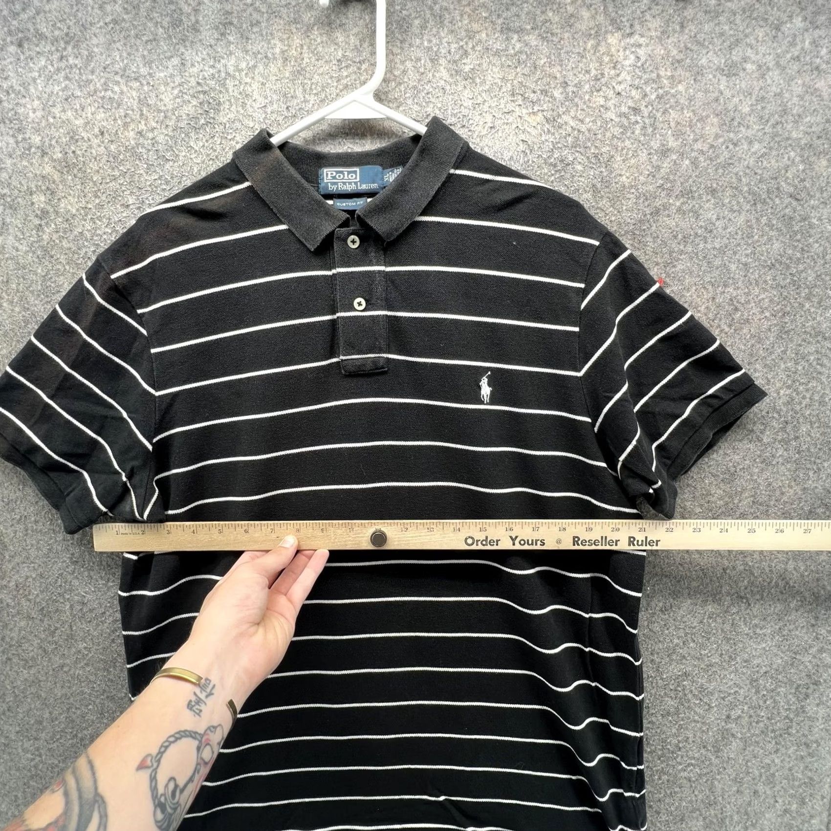 Polo Ralph Lauren VINTAGE Polo Shirt Polo Ralph Lauren Men XL Black Stripe Pony Pique Custom Fit Short Sleeve Button Logo Catwalk Casual Business Mens Size US XL / EU 56 / 4 - 5 Thumbnail