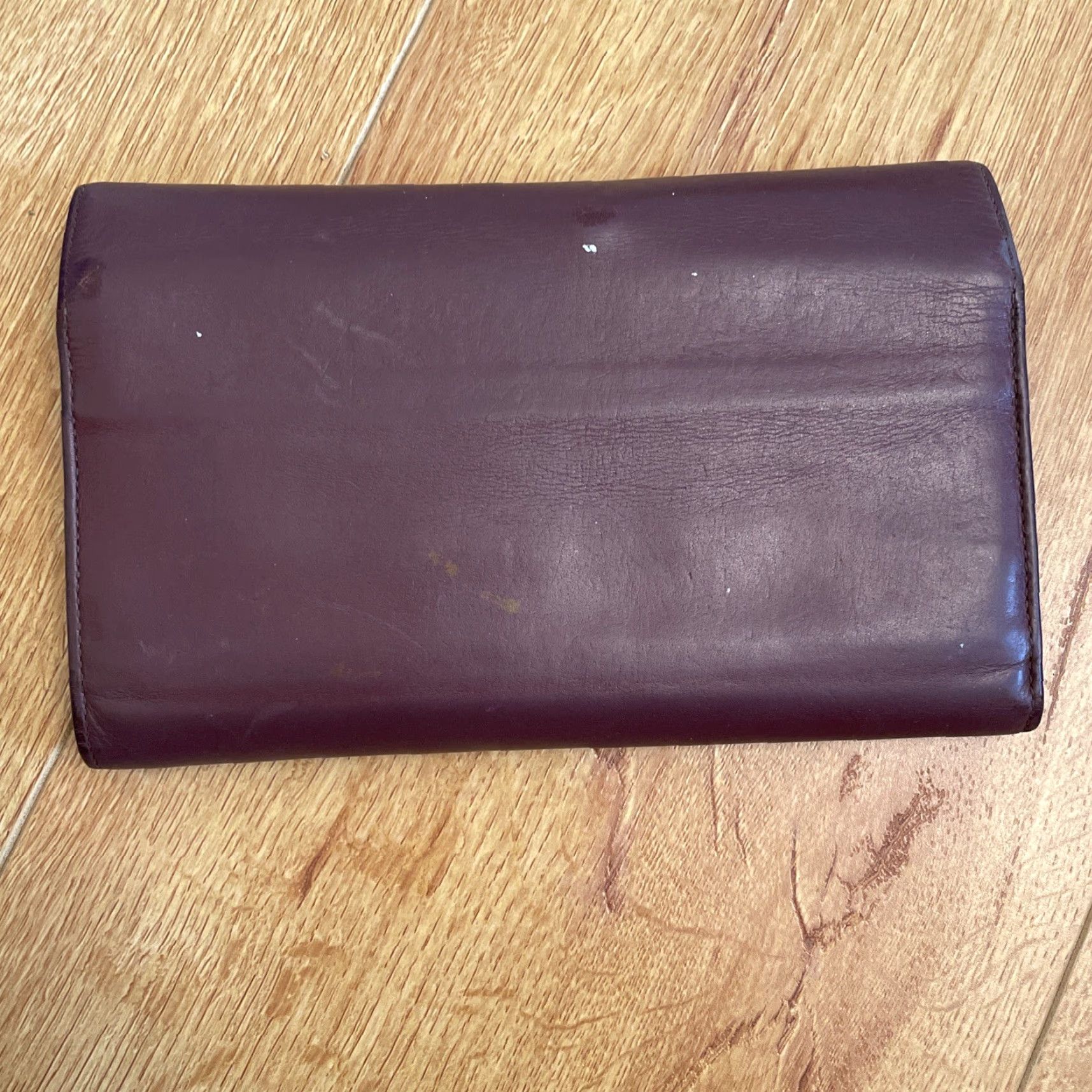 Bosca VINTAGE Bosca Envelope Wallet Clutch 7” Full Grain Leather Kiss Lock Burgundy Ladies Wristlet Women Purple Size ONE SIZE - 5 Thumbnail