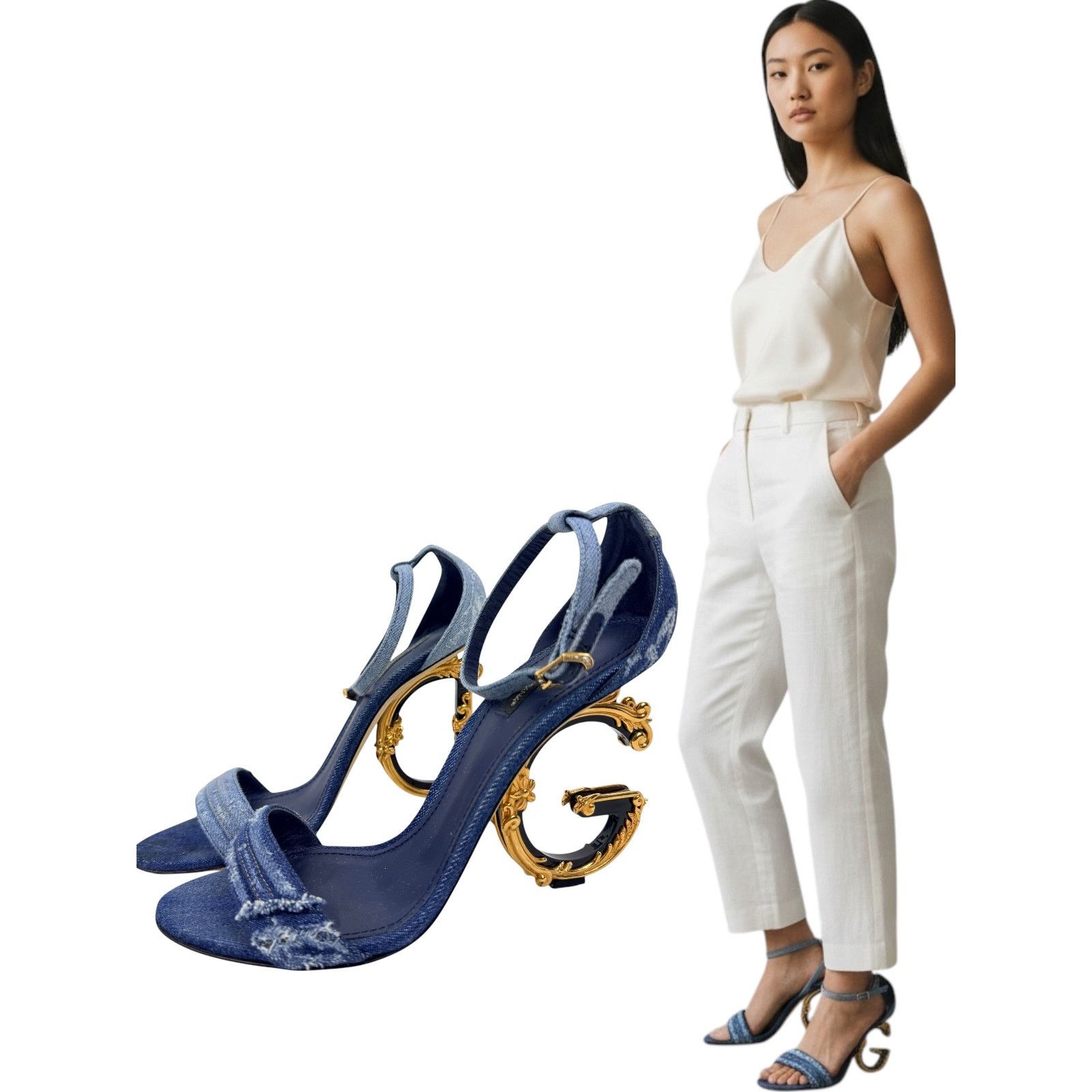 Dolce & Gabbana Dolce & Gabbana Patchwork Denim DG Heel Sandals Blue Size 40 Size US 10 / IT 40 - 1 Thumbnail