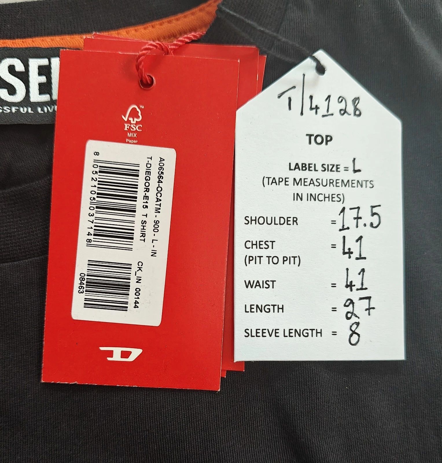 Diesel DIESEL Black T-Shirt With Logo Patch T 4128 Size US L / EU 52-54 / 3 - 5 Thumbnail