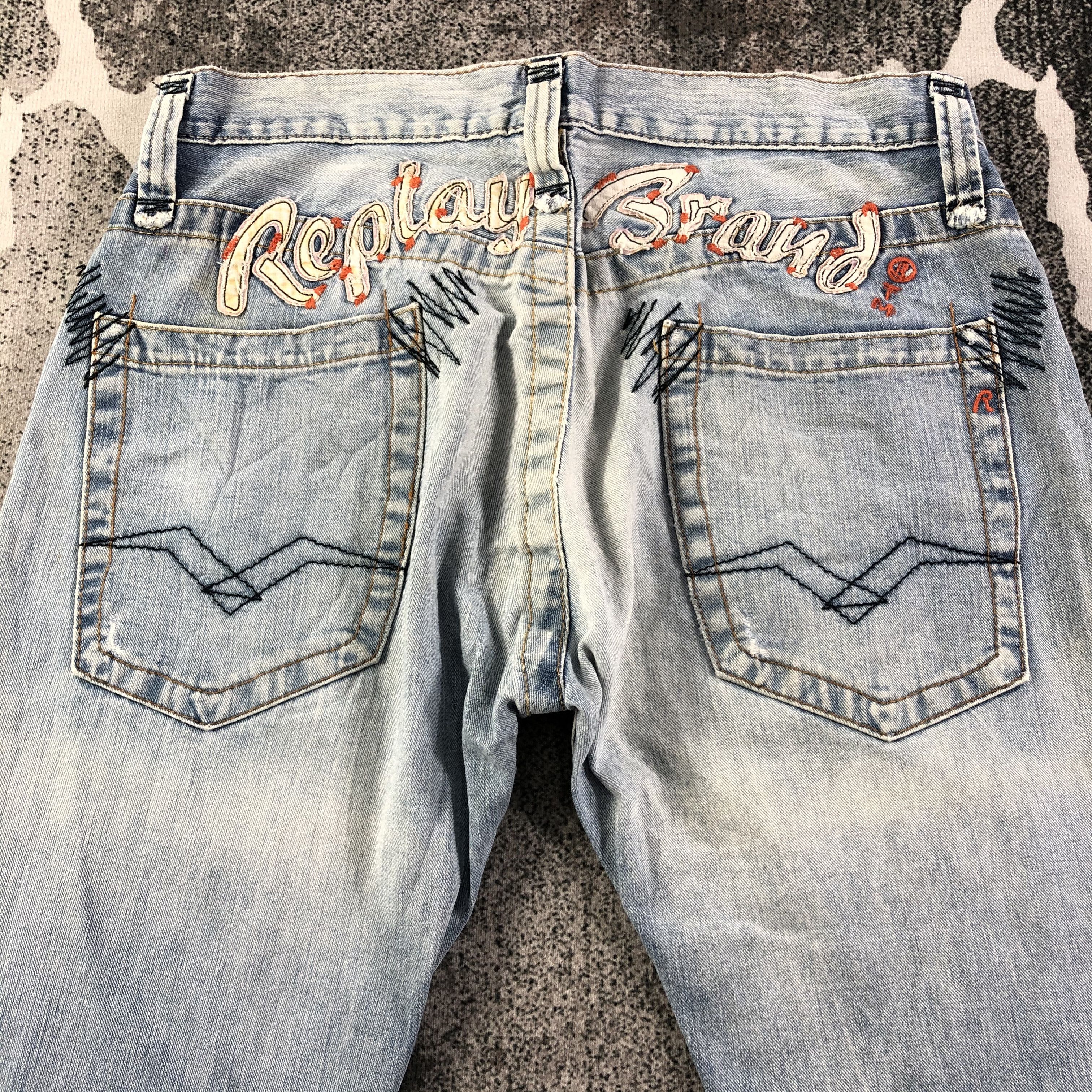 Replay Reply Jeans Patchwork Medium Wash Denim KJ1733 Size US 31 - 4 Thumbnail