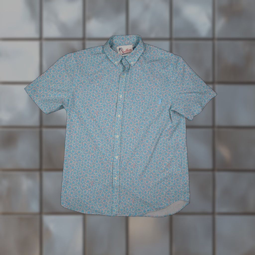 Chubbies Chubbies Shirt Men L Blue Floral Short Sleeve Button-Up Performance Pocket Shirt - 70s 80s 90s Beach Bohemian Tropical - Reg Mens Size US L / EU 52-54 / 3 - 1 Thumbnail