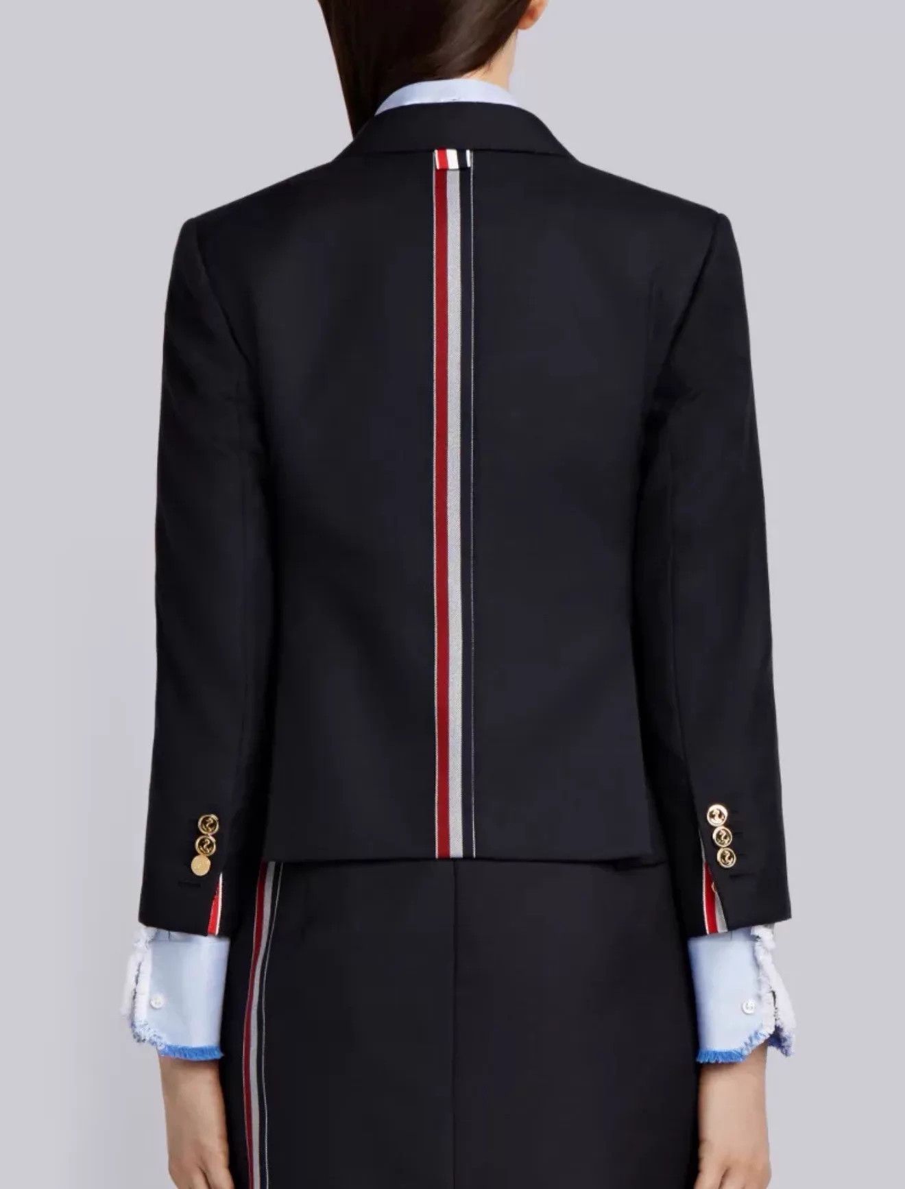 Thom Browne Thom Browne Women's Navy Gold Button Short Jacket Stripe Size M / US 6-8 / IT 42-44 - 7 Thumbnail