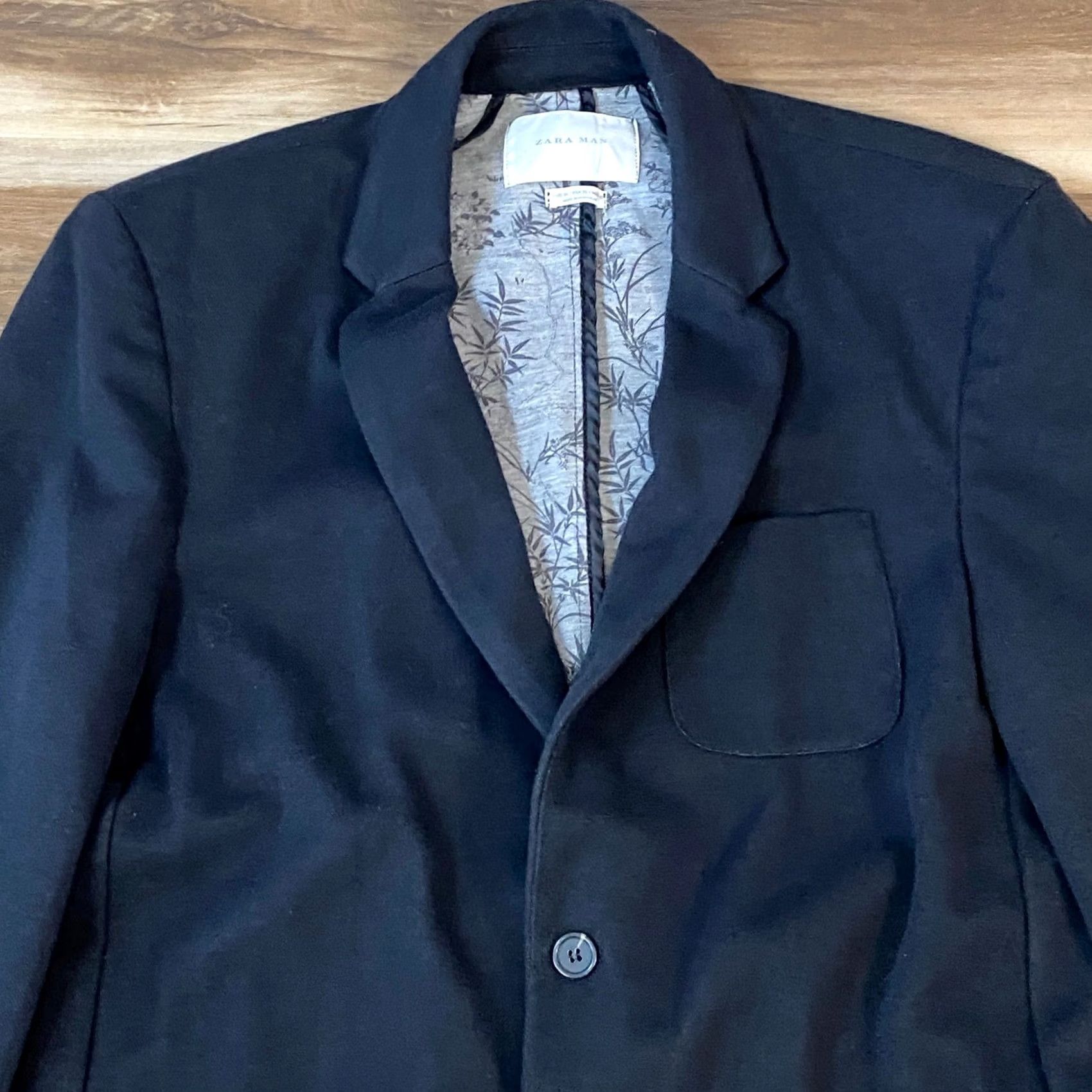 Zara Zara Man Blazer Mens XL Slim Fit Textured Navy Blue 2-Button Patch Pocket Notch Lapel Business Casual Jacket Size 46R - 5 Thumbnail