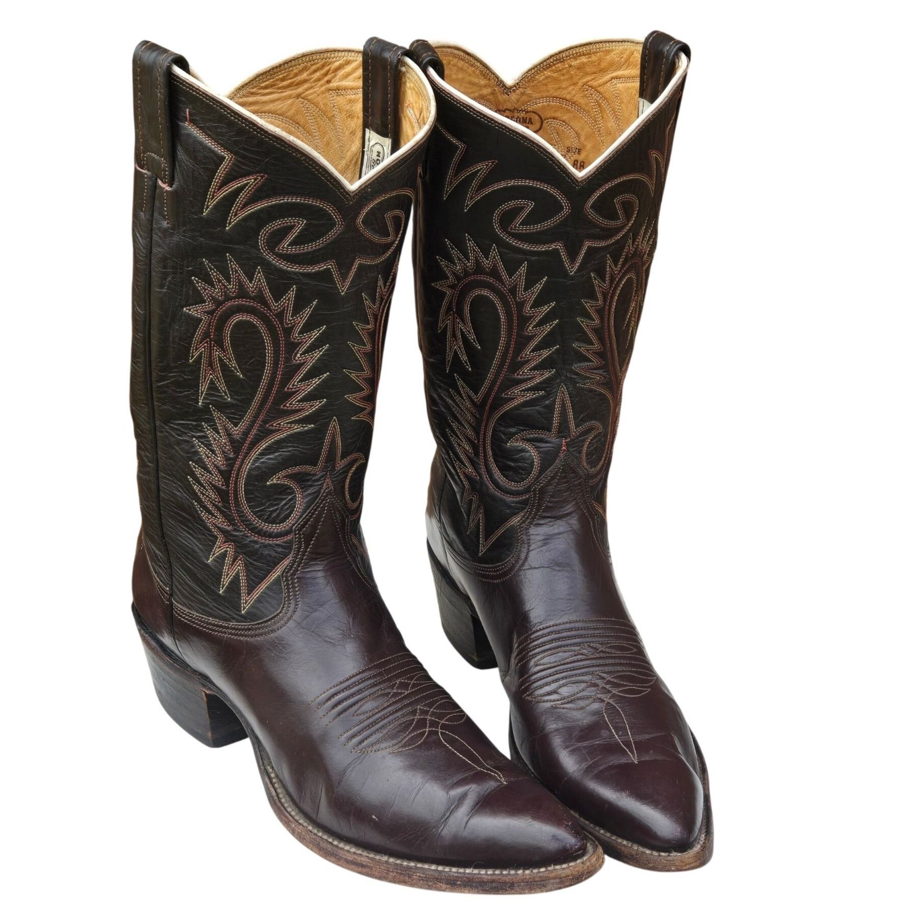 Nocona Vintage Nocona Cowboy Boots Two Tone Brown Leather Mens 11.5 Size US 11.5 / EU 44-45 - 18 Thumbnail