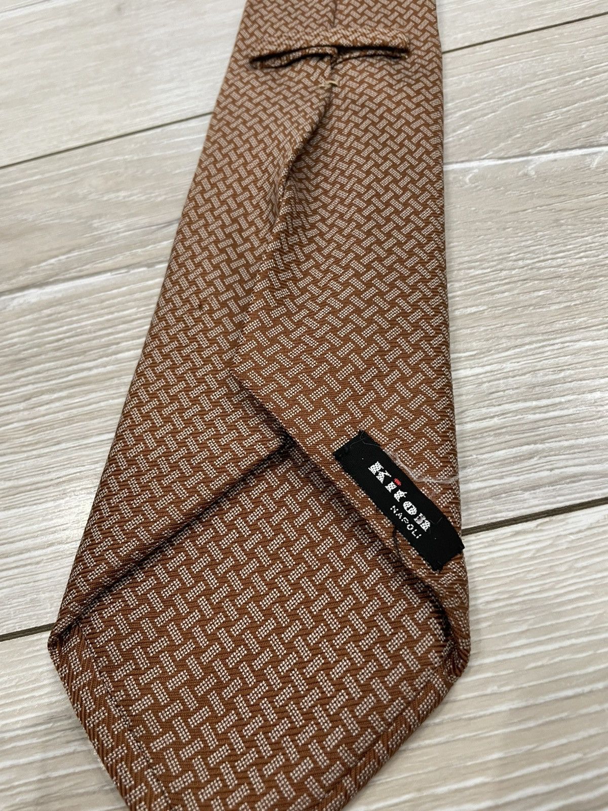 Kiton $330 KITON NAPOLI - Fold Tie Regimental Brown Silk / Linen Size ONE SIZE - 4 Thumbnail