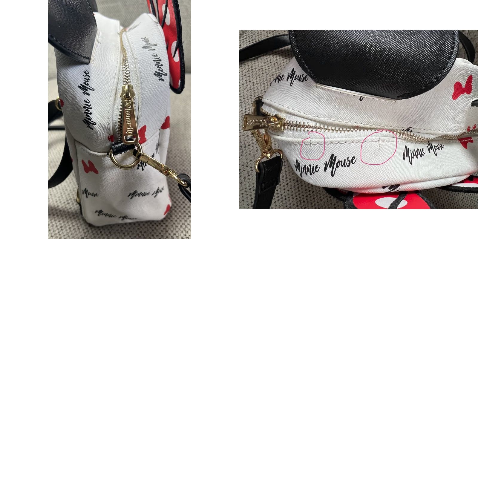 VINTAGE Loungefly Mini Backpack Minnie Mouse Ears White Red Bowties Convertible Leather Women
