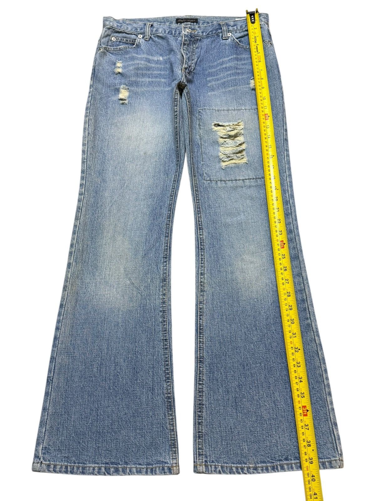 Hysteric Glamour Vintage Japanese Blue Faded Wash Distress Wide Leg Flare Size US 32 / EU 48 - 9 Thumbnail