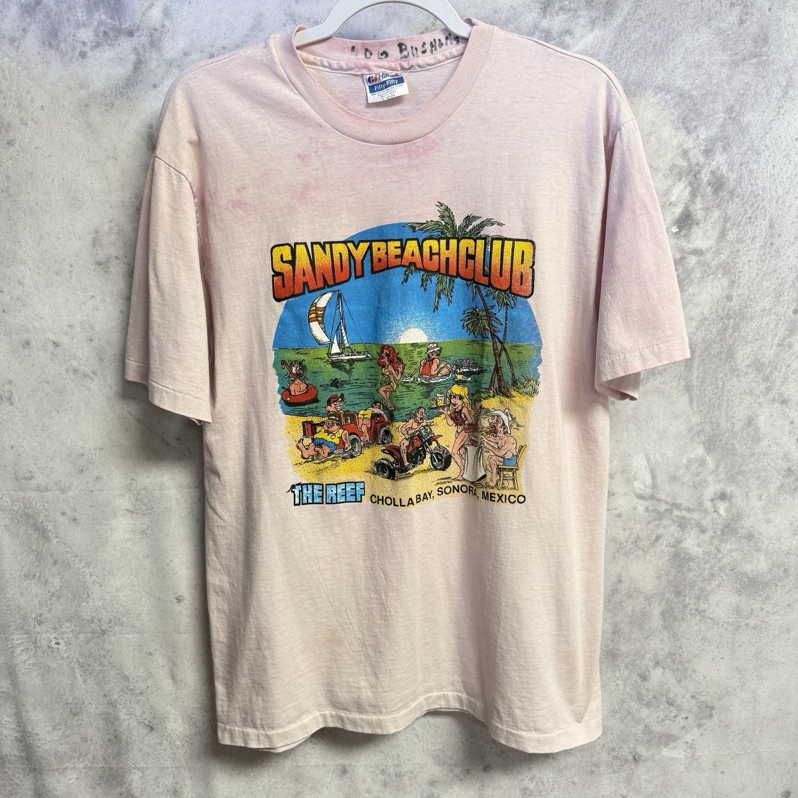 Vintage Vintage Sandy Beach Club The Reef Mexico Funny Party T Shirt Size US L / EU 52-54 / 3 - 2 Thumbnail