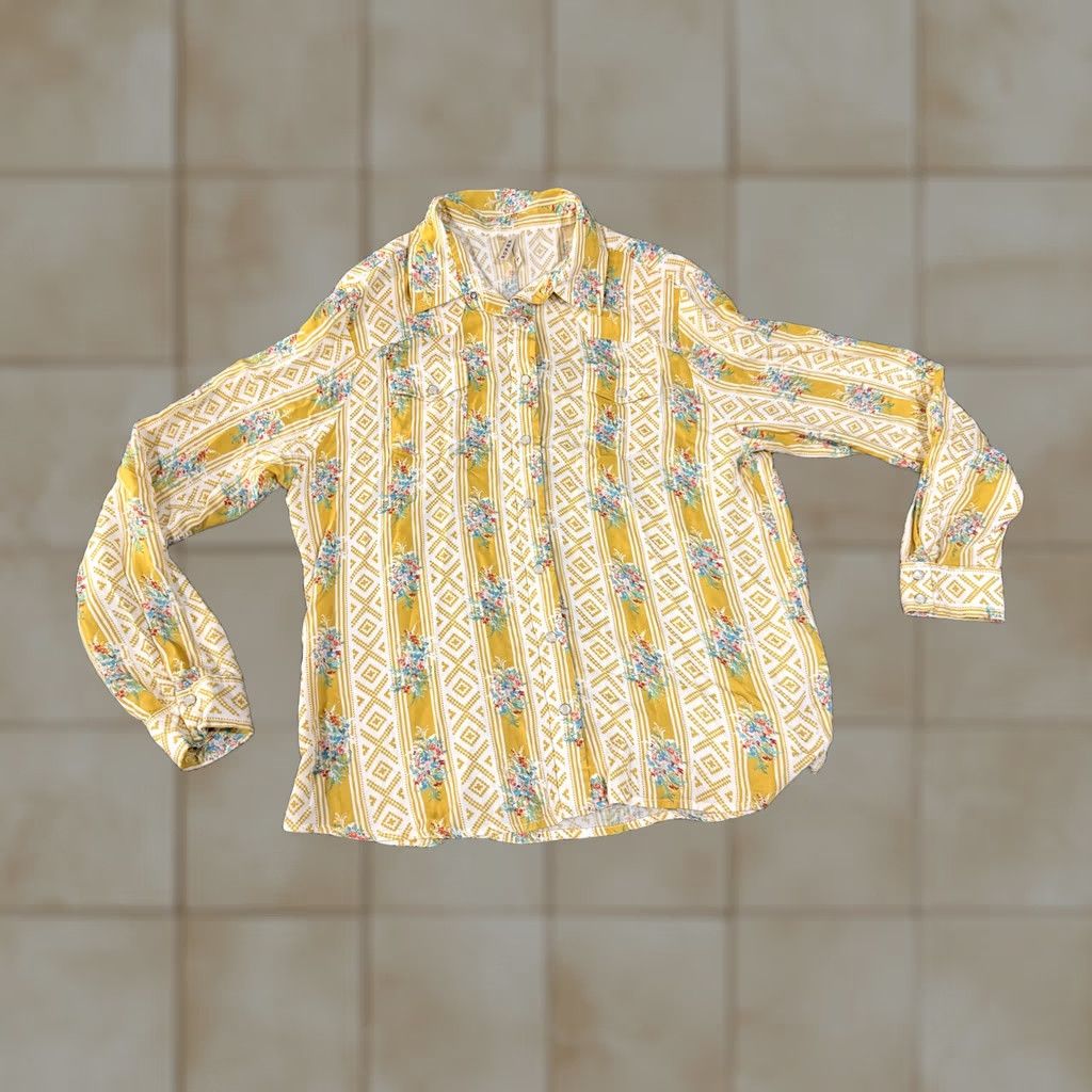 Roper Roper Button-Up Shirt Womens XL Yellow Stripe Floral Western Rayon Snap Front Size XL / US 12-14 / IT 48-50 - 1 Thumbnail