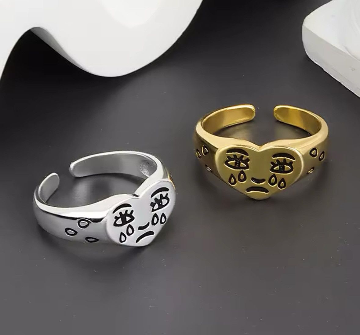 Jewelry Heart ring with Sad face Size ONE SIZE - 1 Thumbnail