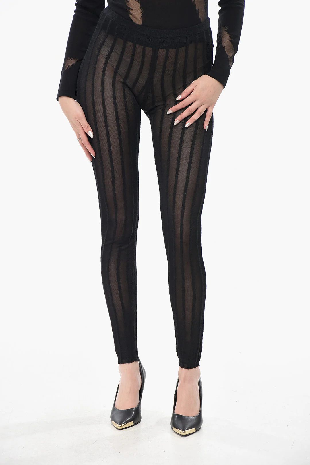 The Attico og1mm0426 See-Through Knit Leggings in Black Size 25" / US 0 / IT 36 - 1 Thumbnail