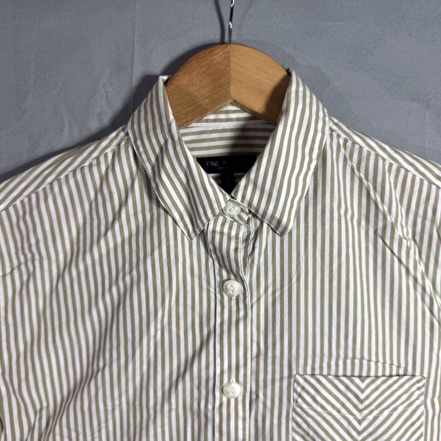 Rag & Bone Rag & Bone Shirt Women’s S Green Striped Button-Up Long Sleeve Cotton Casual Size S / US 4 / IT 40 - 3 Thumbnail
