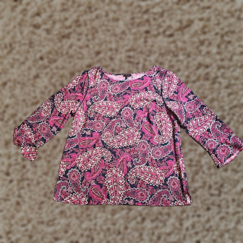 Talbots Talbots Top Shirt Women Large Pink Blue Paisley Bell Sleeve Casual Career Office Shirt Size L / US 10 / IT 46 - 1 Thumbnail
