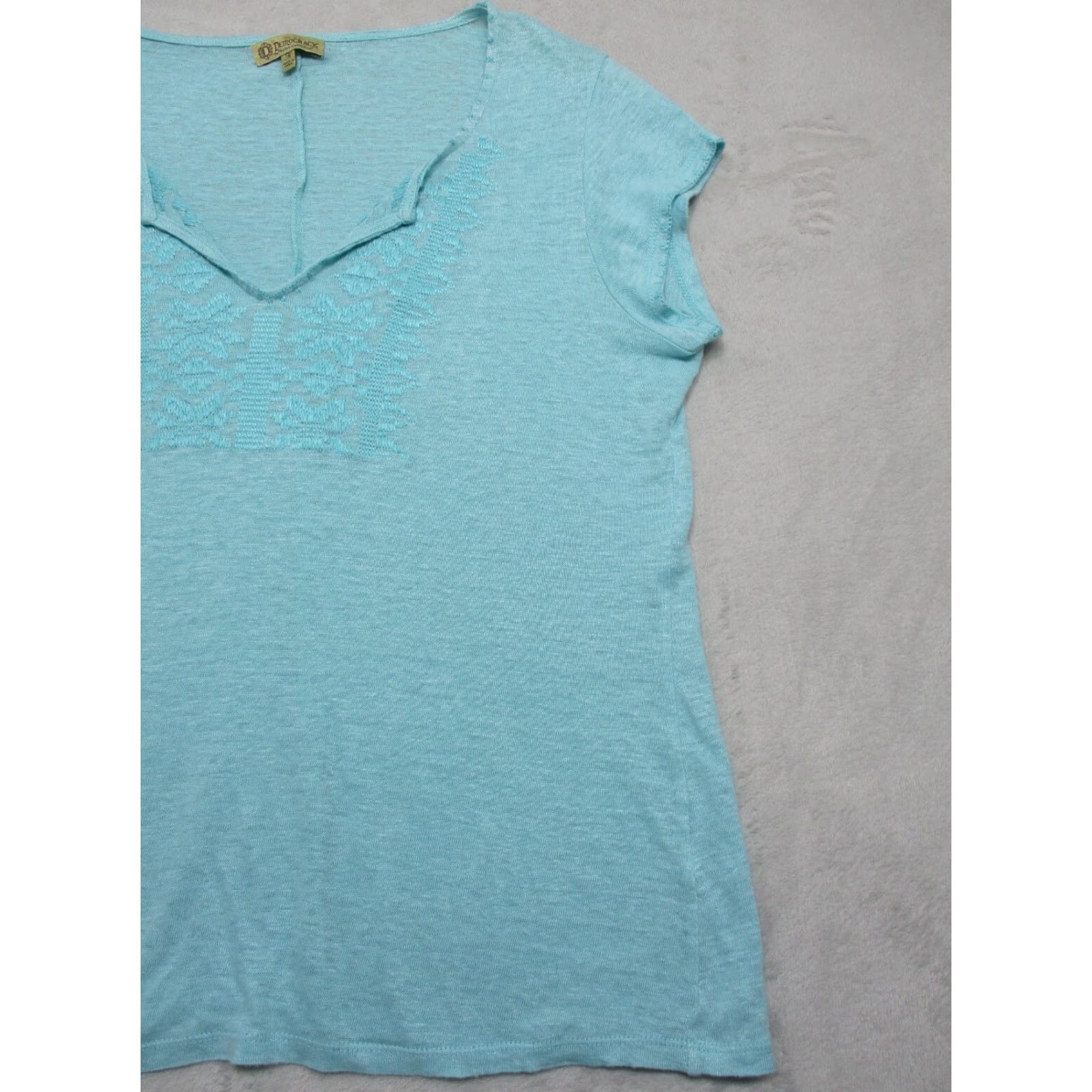 Vintage Democracy Shirt Womens M Medium Green Knit Short Sleeve V-Neck Casual Stretch Size M / US 6-8 / IT 42-44 - 3 Thumbnail