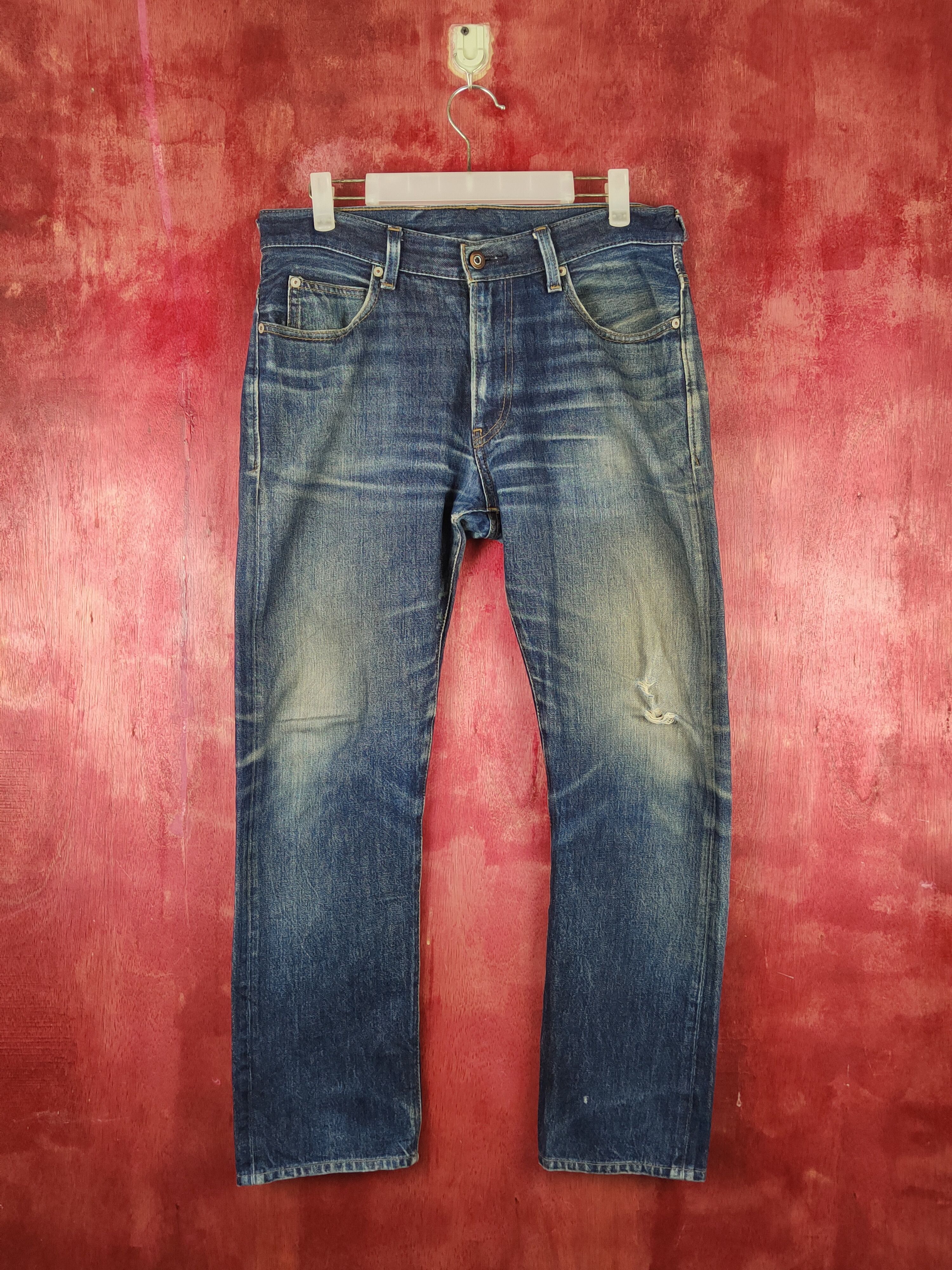 Japanese Brand H.A.K.U Dark Blue Distressed Ripped Jeans #S1655 Size US 31 - 1 Thumbnail