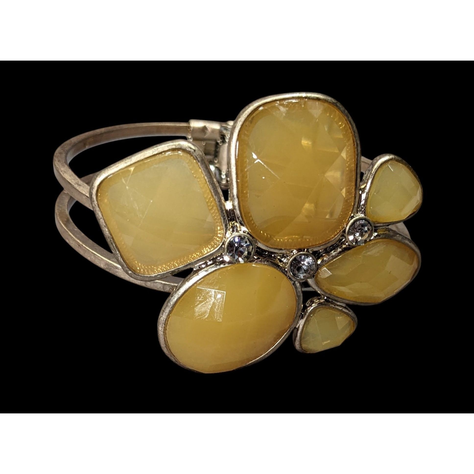 Other Chunky Retro Yellow Gemmed Gold-Tone Cuff Bracelet With Rhin Size ONE SIZE - 2 Thumbnail