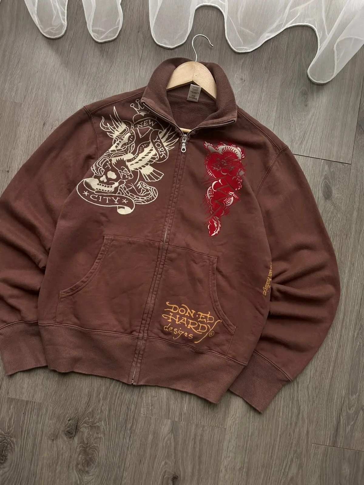 Christian Audigier × Ed Hardy × Vintage Vintage Ed Hardy Christian Audigier Brown Hoodie Size US M / EU 48-50 / 2 - 22 Thumbnail