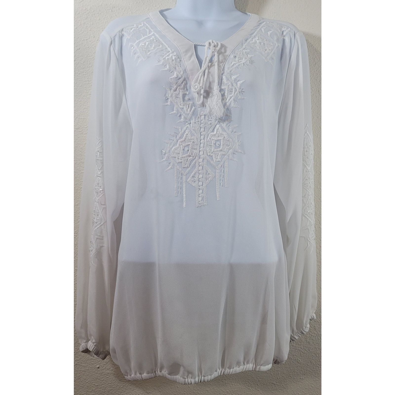 Other Lane Bryant White Beaded Embroidered Bodice Sheer Top 14 16 Size XL / US 12-14 / IT 48-50 - 1 Thumbnail