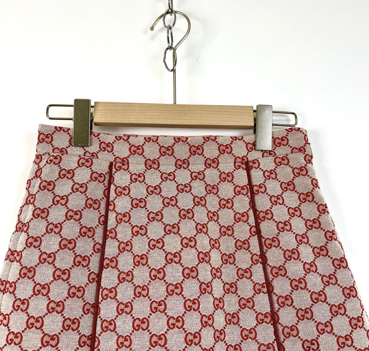 Gucci Gucci Red Double G Plaid Print Mid-Length A-Line Skirt K12 Size 26" / US 2 / IT 38 - 3 Thumbnail