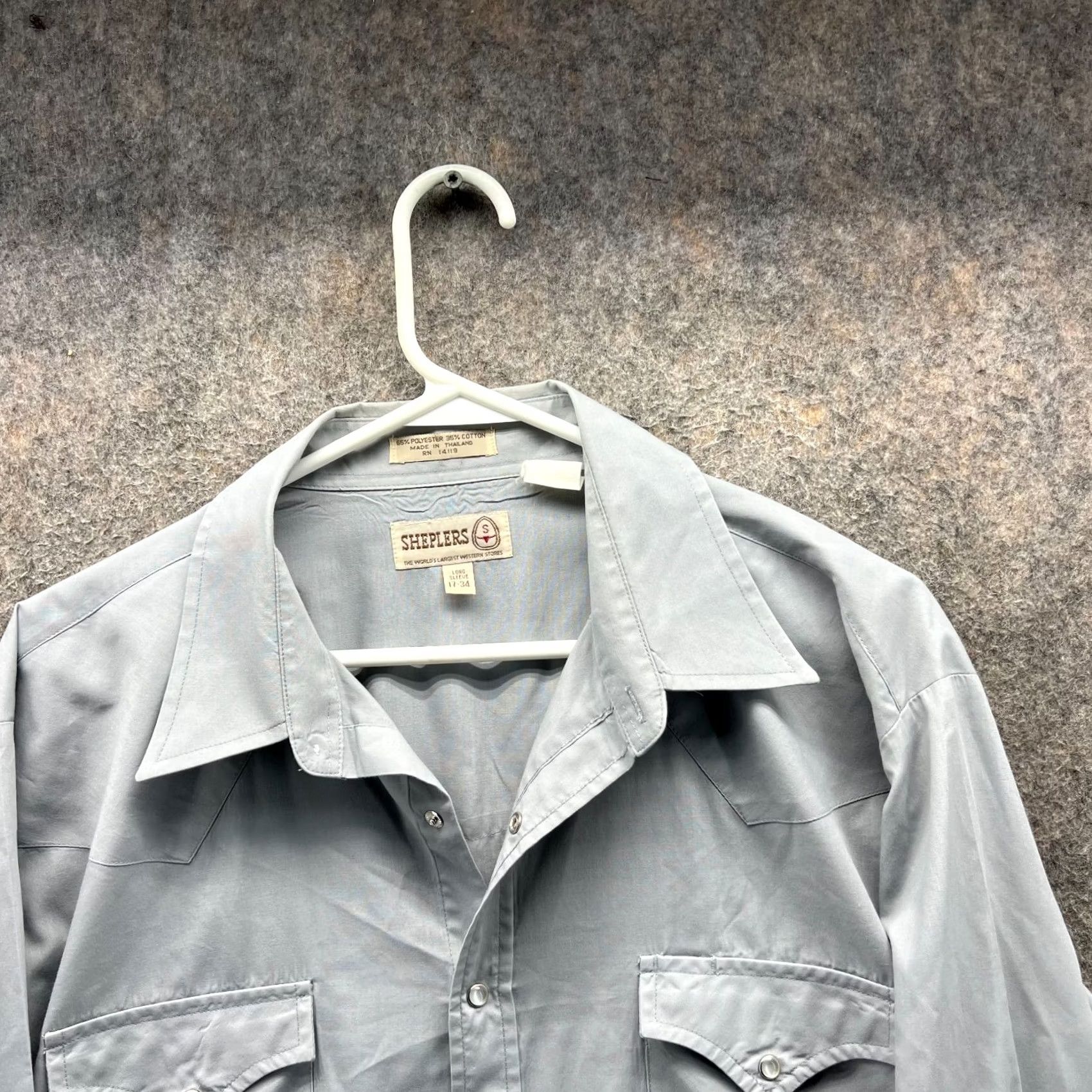 Vintage Sheplers Shirt Mens 17 34 Grey Pearl Snap Western Cowboy Rodeo Cotton Stretch Size US XL / EU 56 / 4 - 5 Thumbnail