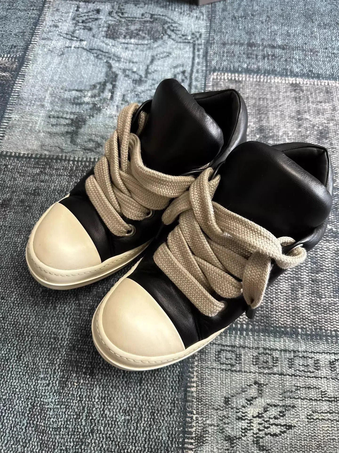 Rick Owens Black Leather Low. Size US 12 / EU 45 - 4 Thumbnail