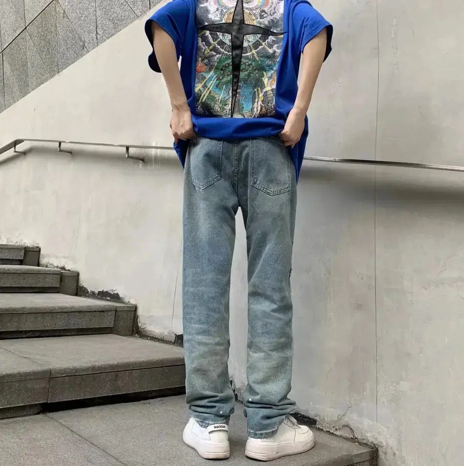 Japanese Brand Retro Straight Embroidered High Street Jeans Size US 32 / EU 48 - 3 Thumbnail