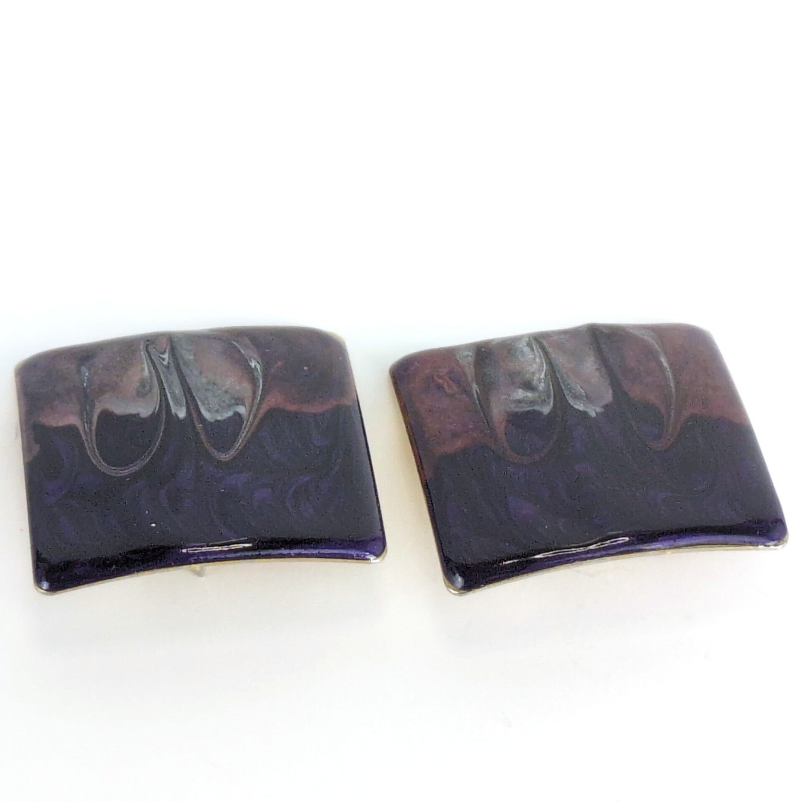 Vintage 1980s Purple Shimmer Swirl Enamel Square Stud Earrings Size ONE SIZE - 3 Thumbnail