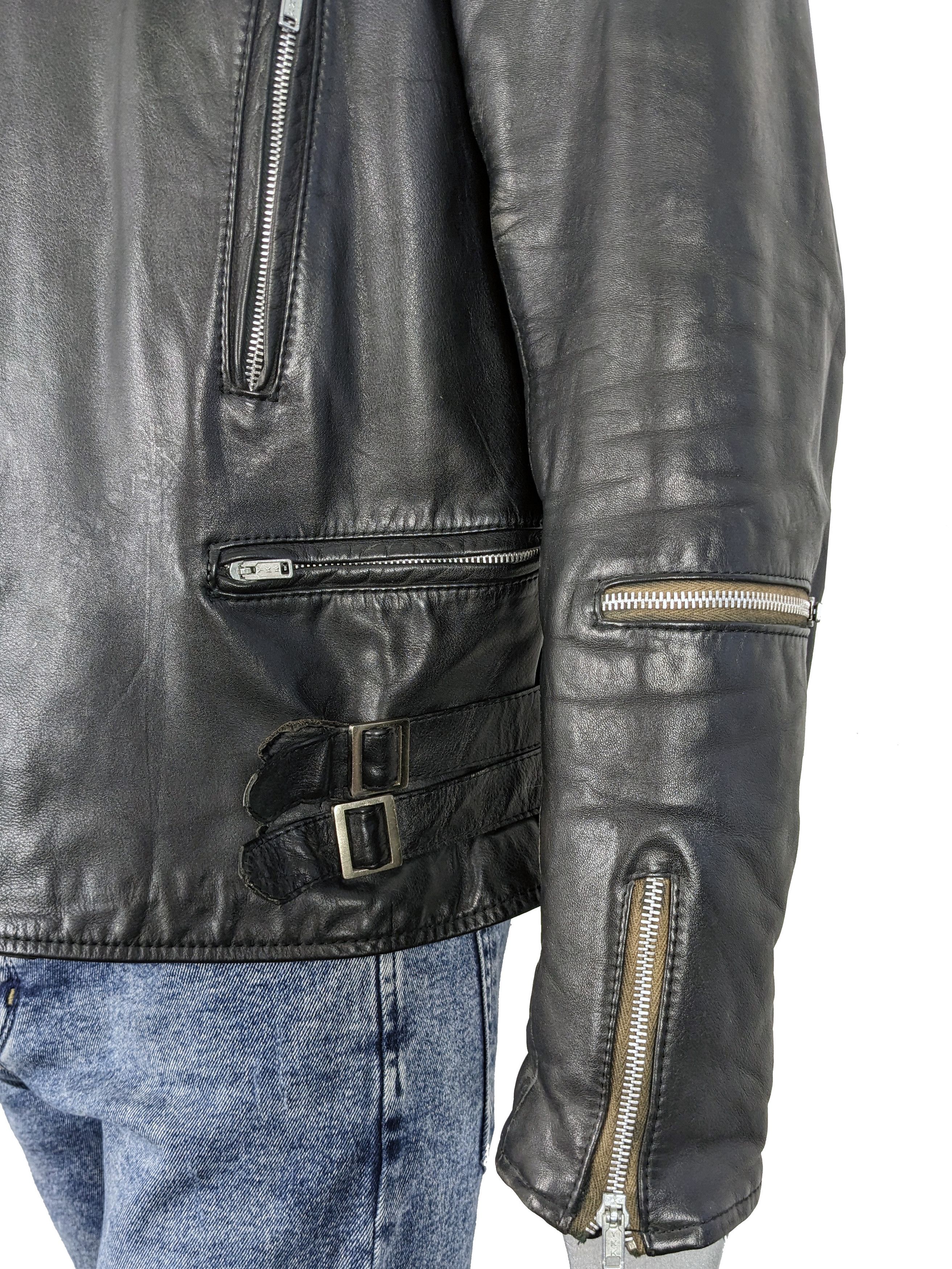 Vintage Vintage 80s Scandinavian Black Leather Biker Jacket Size US XL / EU 56 / 4 - 9 Thumbnail