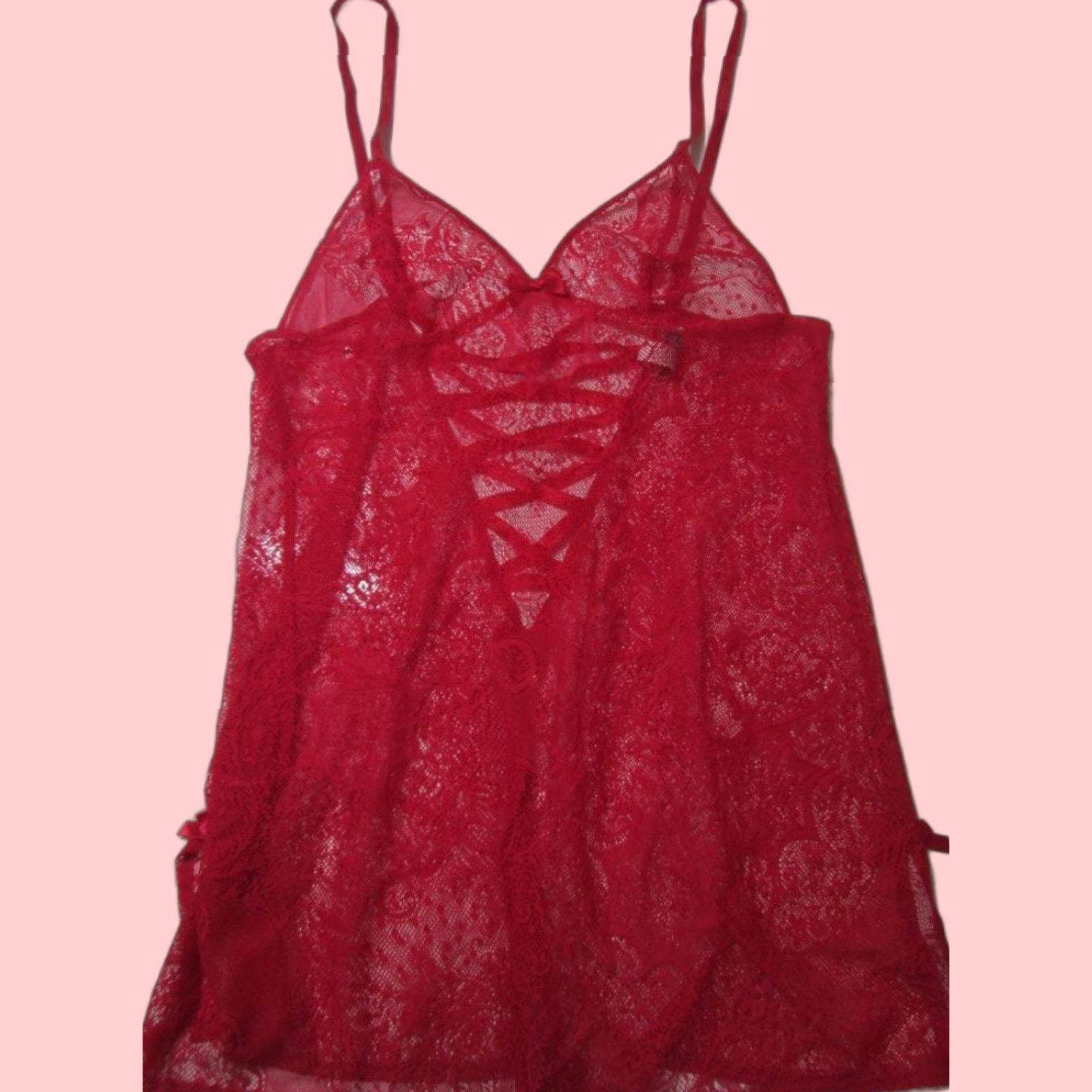 Victorias Secret Victoria Secret Lingerie Womens Medium Red Lace Floral Chemise Crisscross Back