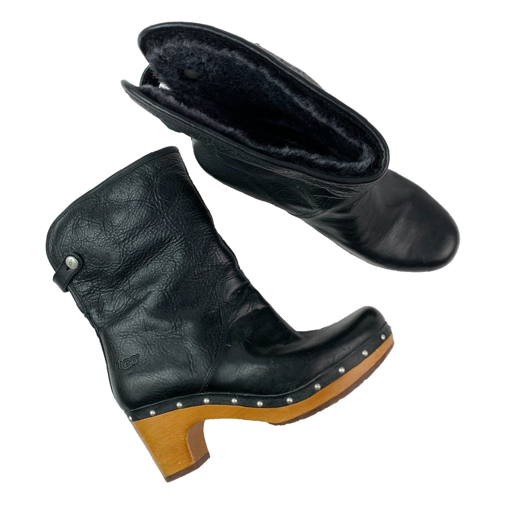 Ugg UGG Lynnae Black Studded Fold Over Clogs Boots Size 8 Women Leather Heel Block Studded Vintage No Size US 8 / IT 38 - 3 Thumbnail