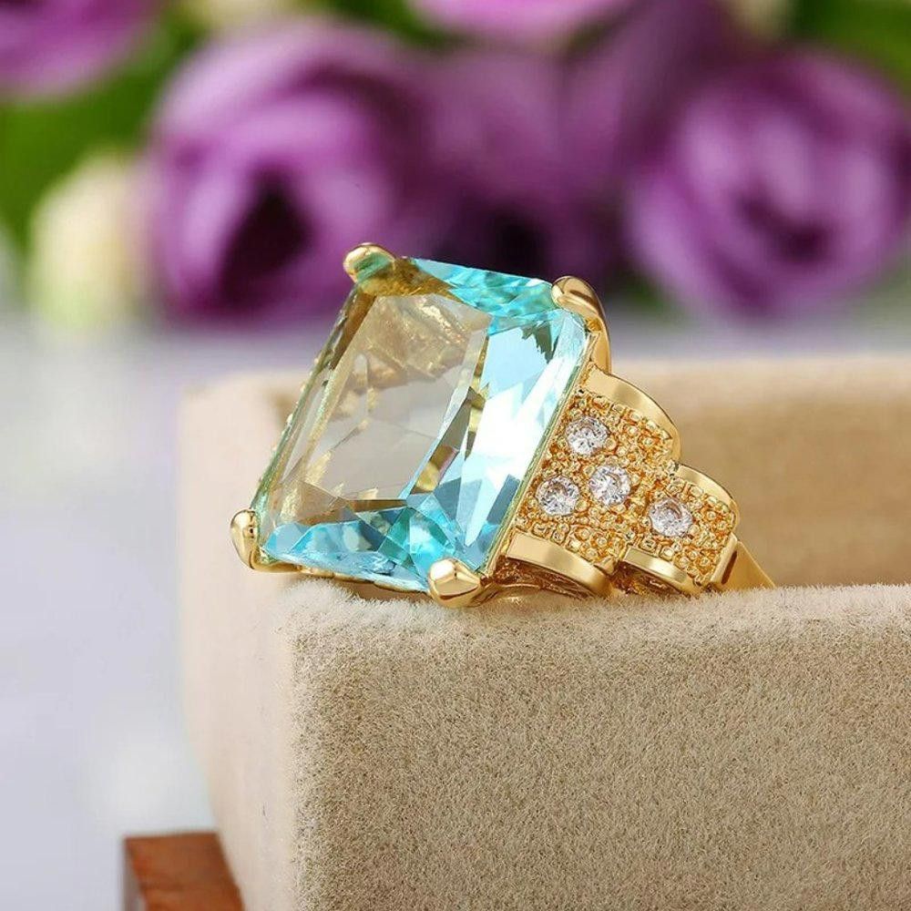 Designer 2Ct Emerald Simulated London Blue Topaz 14K Ring - Size 7 Size ONE SIZE - 6 Thumbnail