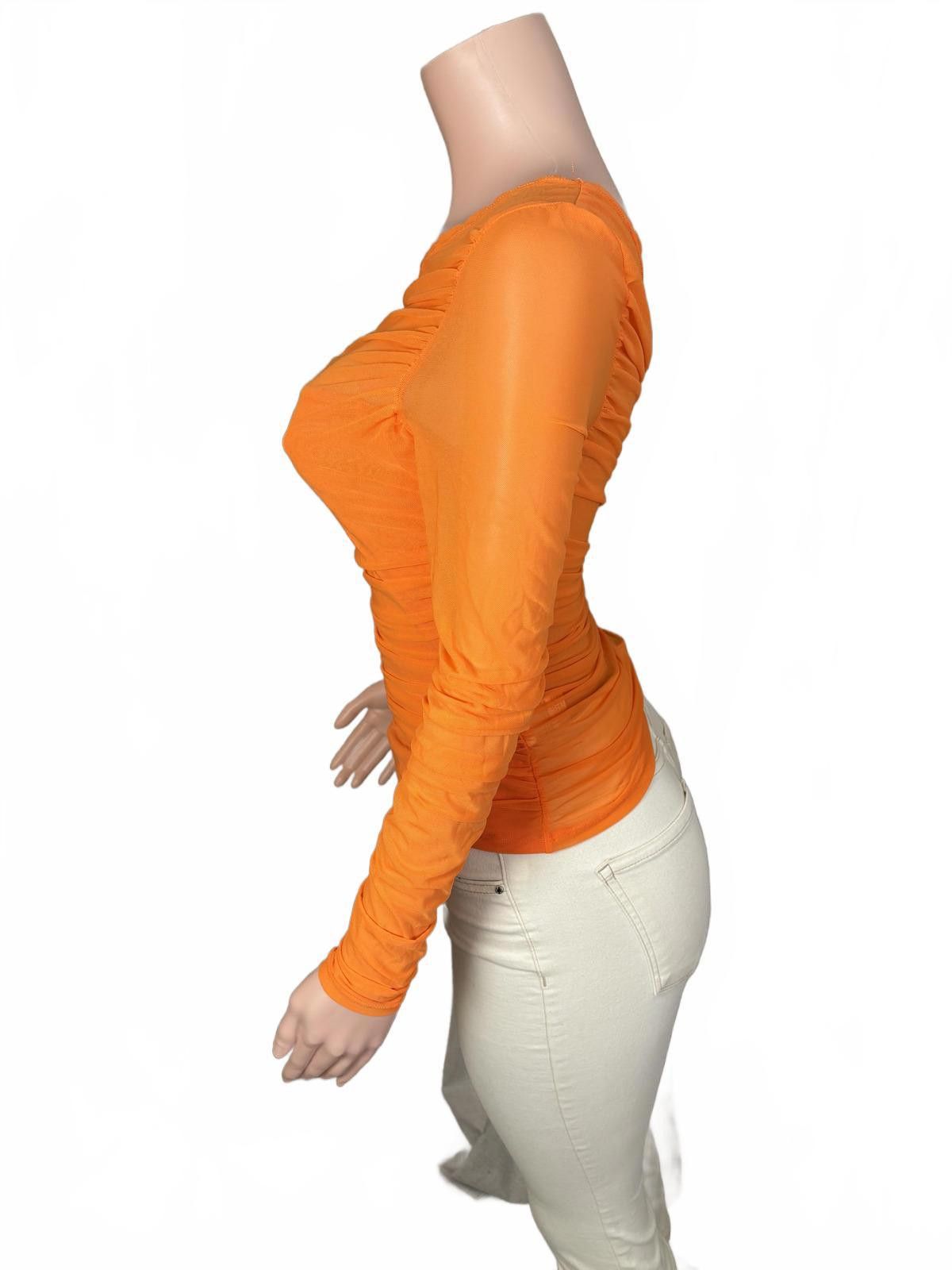 Shein Orange One-Shoulder Long Sleeve Ruched Top. Size M Size M / US 6-8 / IT 42-44 - 5 Thumbnail