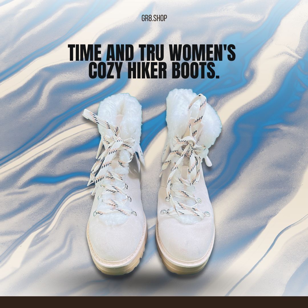 Other TIME AND TRU Womens Cozy Hiker Boots Size 8.5 White Faux Fur Size US 8.5 / IT 38.5 - 1 Thumbnail