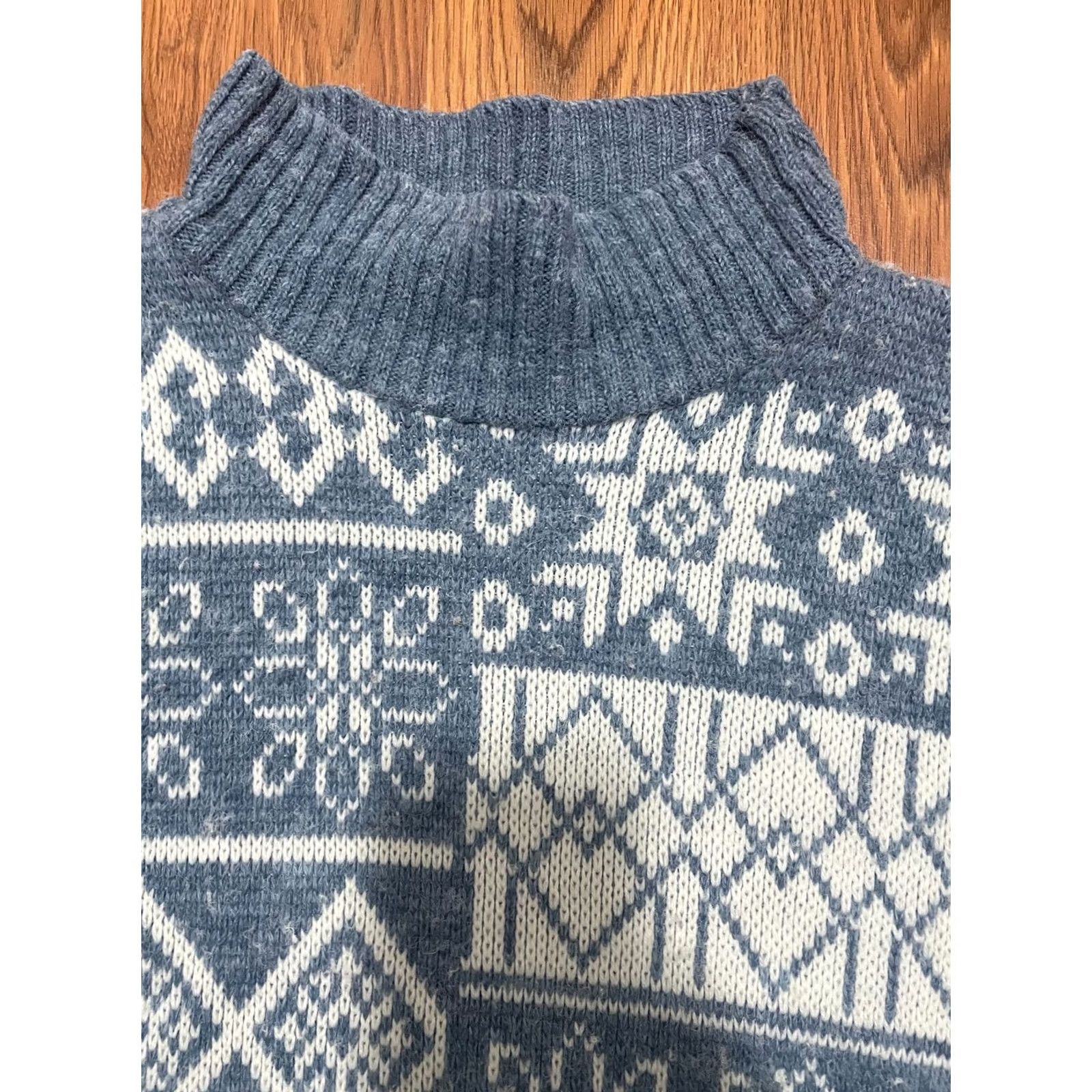 Vintage Rose Sweater Mens Large Blue Nordic Fair Isle Mock Neck Made Usa, Men's — image 4 of 6