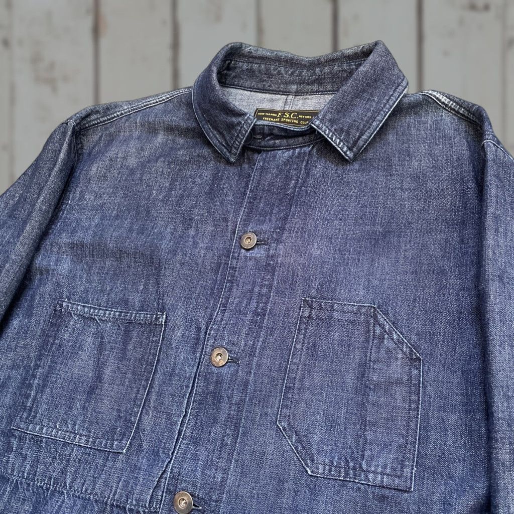 Vintage VINTAGE Freemans Sporting Club Selvedge Denim Chore Jacket Men's XL Blue Workwear Chin Strap Engineer Denim Jacket Size US XL / EU 56 / 4 - 1 Thumbnail
