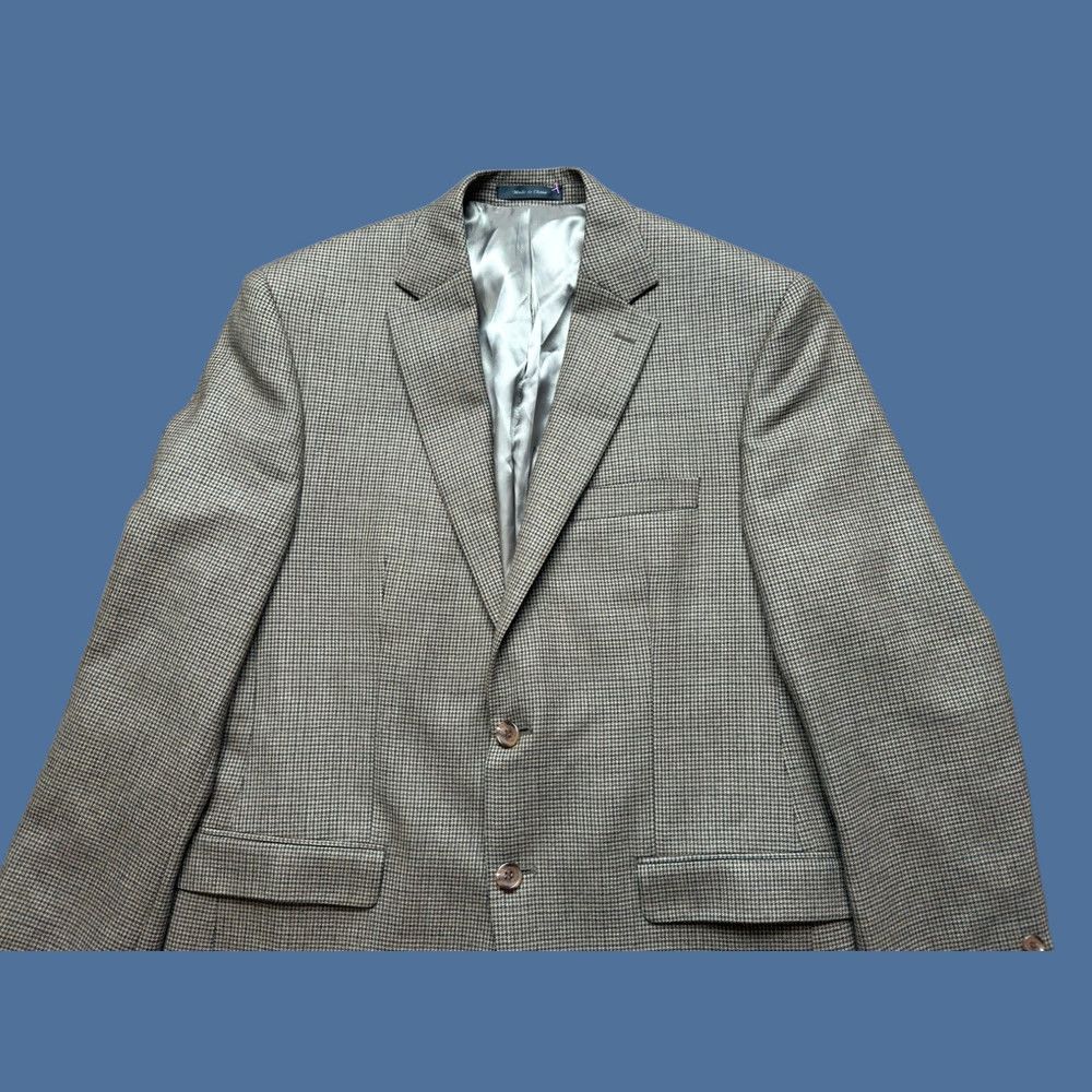 Ralph Lauren Ralph Lauren Blazer Single-Breasted Two-Button 100% Wool Houndstooth Overcheck Brown 40R Mens Jacket Coat Shirt? Size 40R - 1 Thumbnail