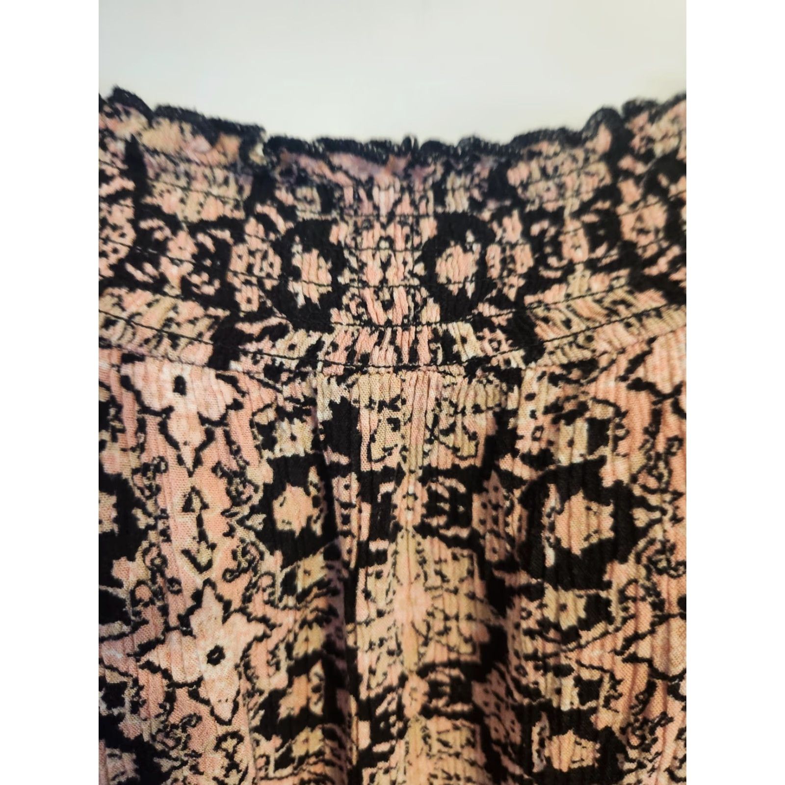 Vintage VINTAGE Ultra Flirt Pink Black Floral Crinkle Off Shoulder Tunic Top Hippie Boho 1X Plus Size XL / US 12-14 / IT 48-50 - 2 Thumbnail
