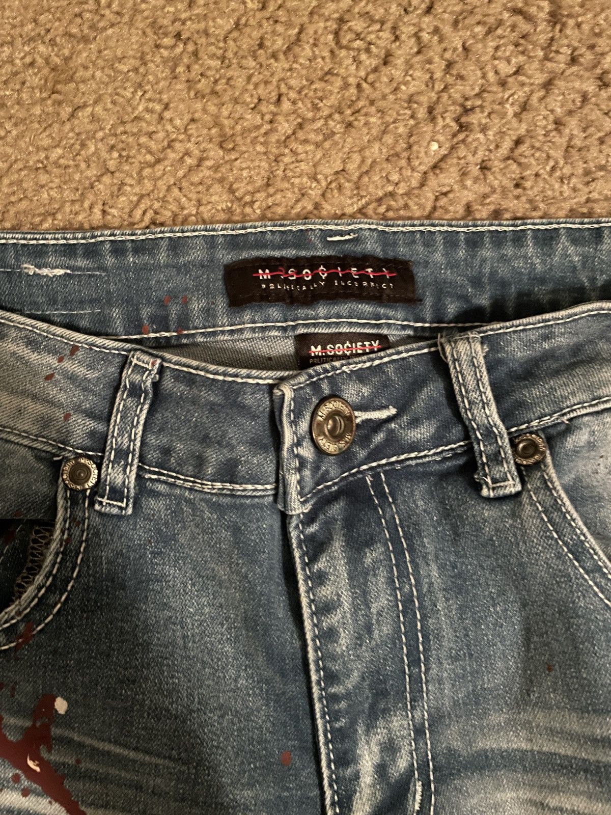 Other M. Society Blue Paint Splatter Jeans Size US 33 - 2 Thumbnail