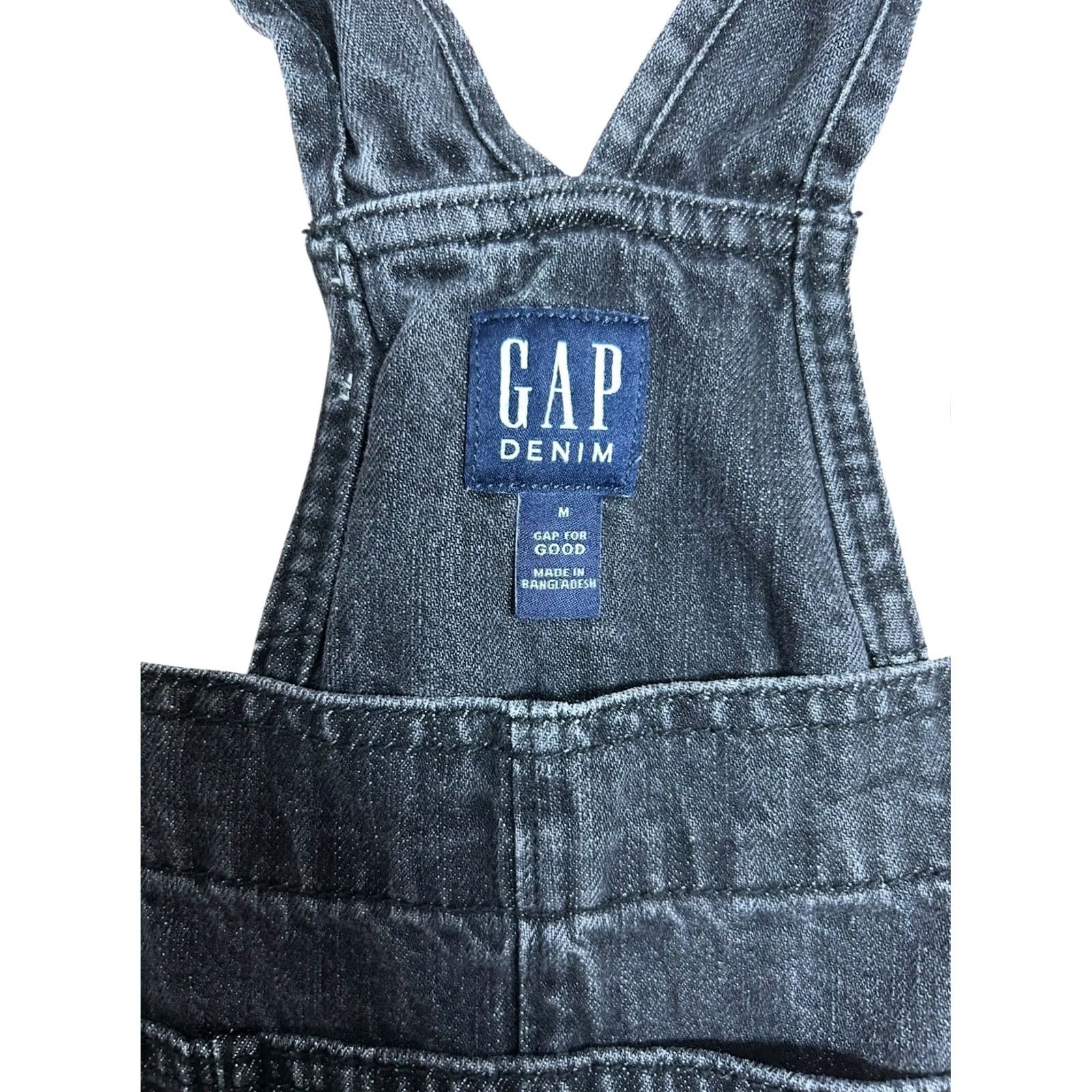 Gap GAP Overalls Crop Slouch Bib Women's Medium Black/Gray Denim Jeans 90s Casual Straight Leg Pockets Adjustable Waist 100% Cotton Blue Gray Size 32" / US 10 / IT 46 - 6 Thumbnail