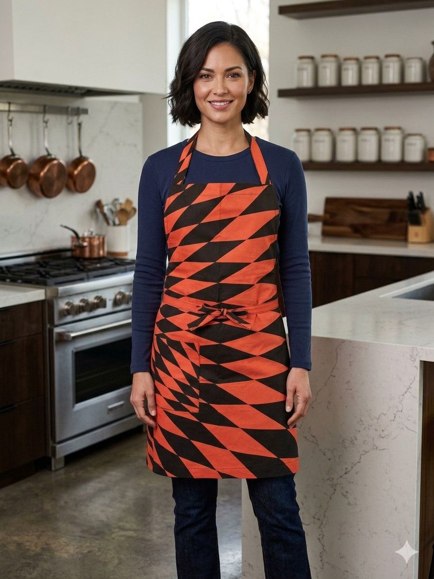 Handmade Apron Unisex M/L Black Red Diamond Pocket Extra Long Ties Size ONE SIZE - 8 Thumbnail