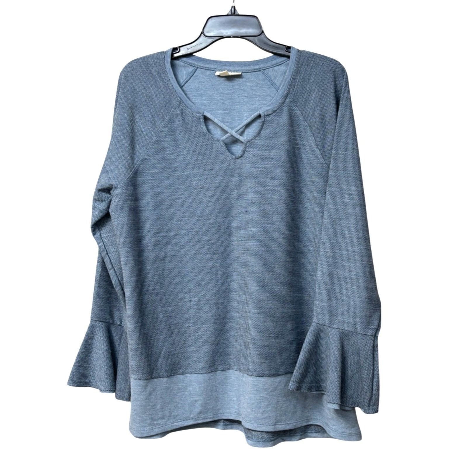 Style & Co Style & Co X-Front Bell-Sleeve Top, Steel Blue, Sz. L Size L / US 10 / IT 46 - 10 Thumbnail