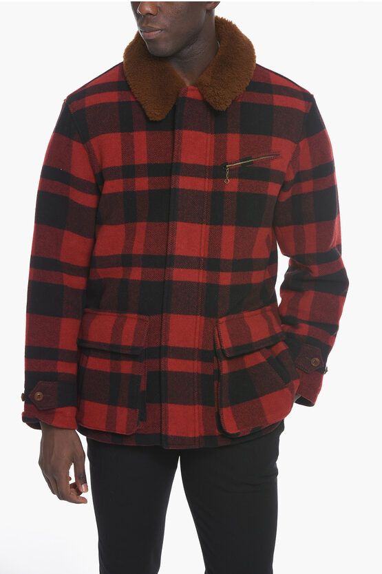 image of Ralph Lauren Polo Shearling Coat With Plaid-Check Pattern in Red, Men's (Size XL)