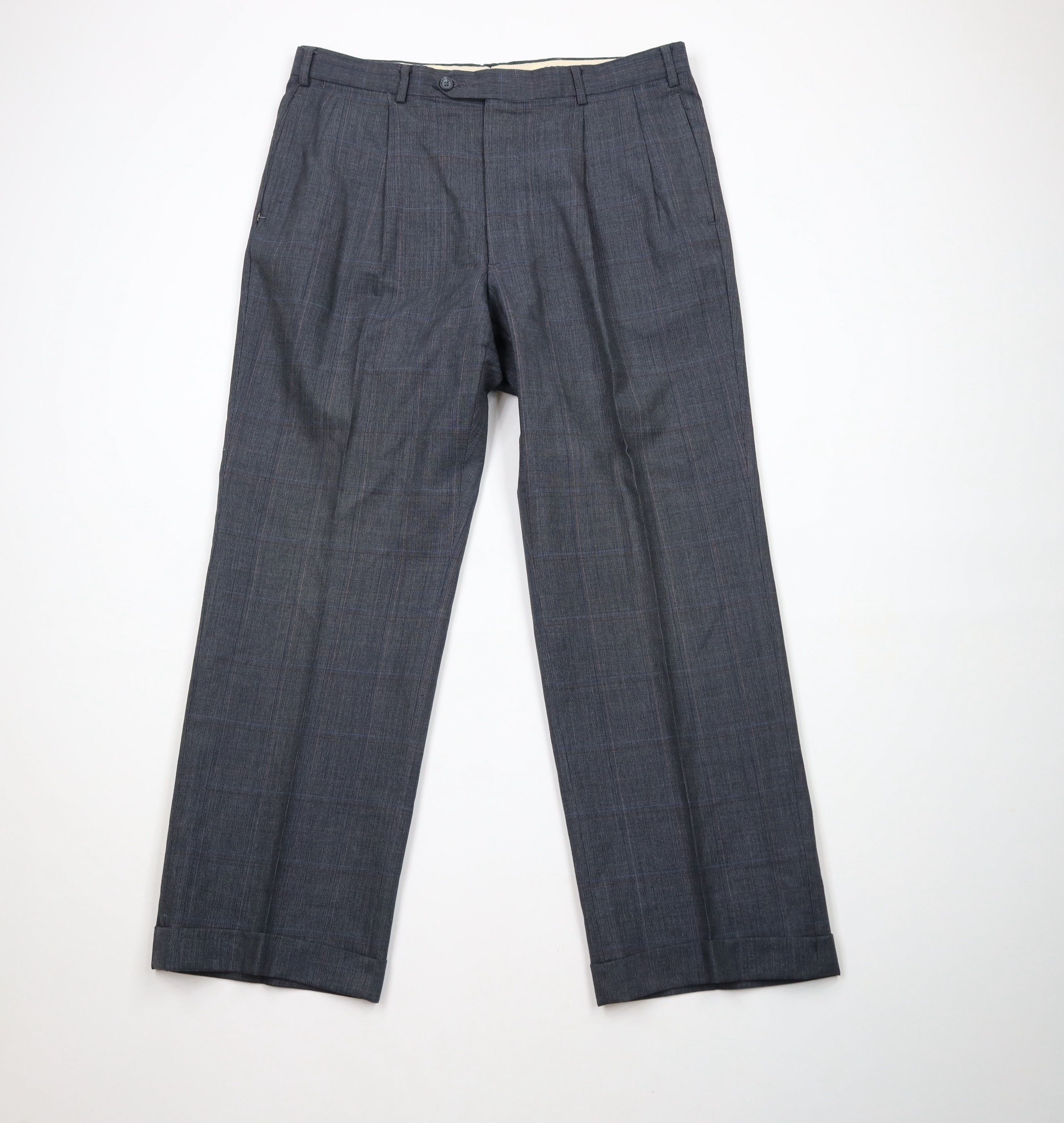 Vintage Vintage 70s Streetwear Cuffed Wide Leg Chino Pants Plaid Size US 34 / EU 50 - 1 Thumbnail