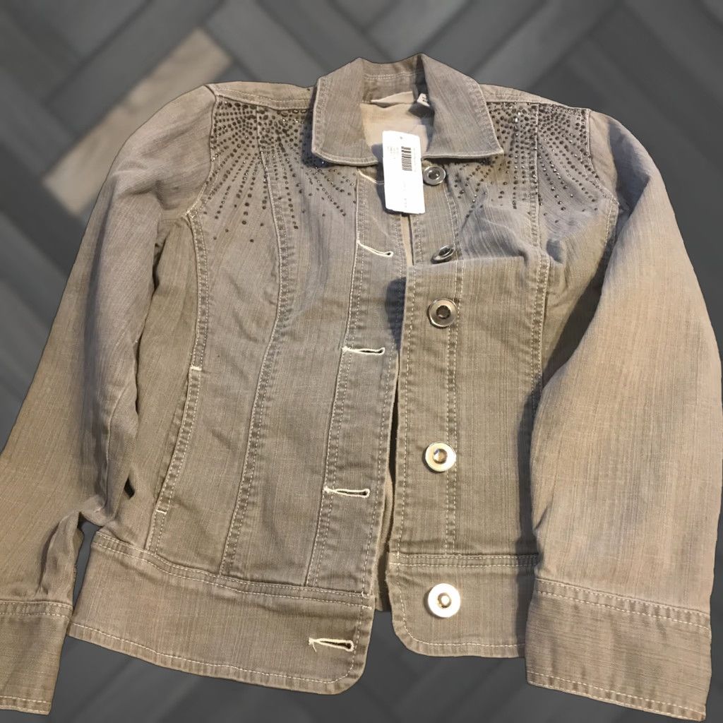 Vintage Chico's Jacket Denim Jacket Rhinestone Gray Platinum Size 0 NWT Women Regular Size XS / US 0-2 / IT 36-38 - 1 Thumbnail