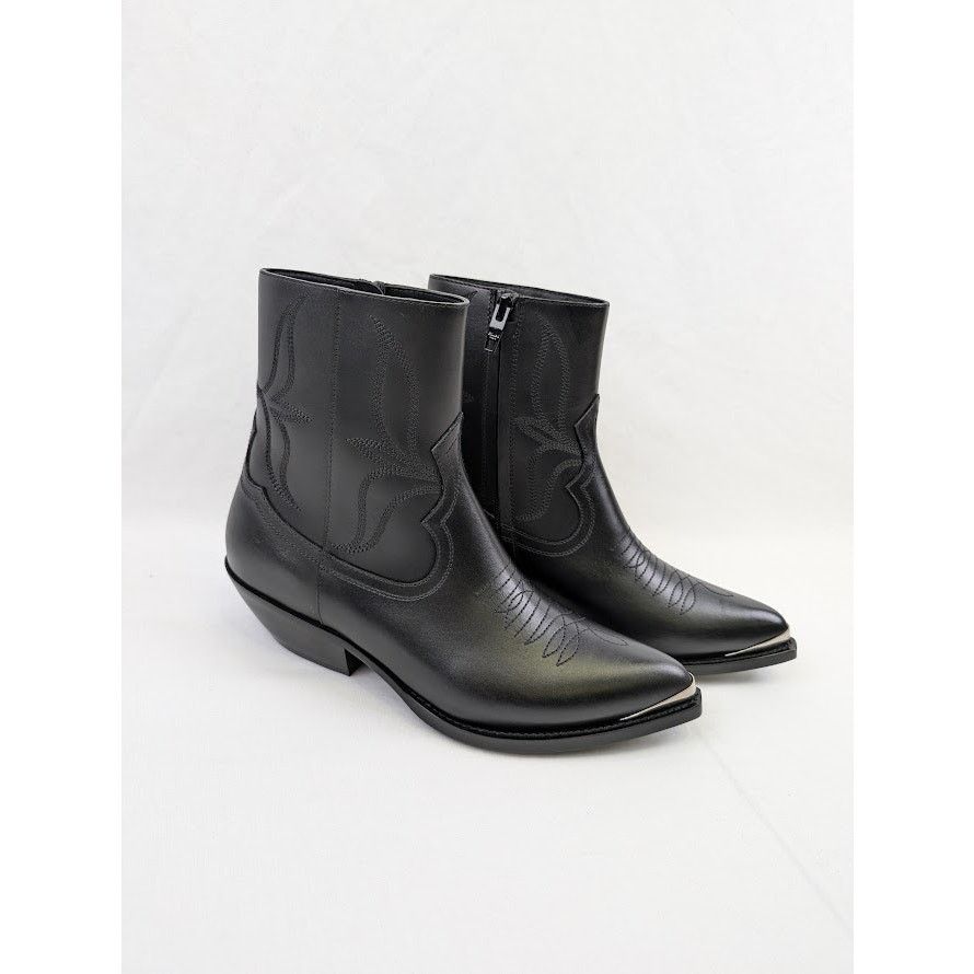 Celine o1rshd1 Shiny Calfskin Zipped Boot W/Metal Toe 50 in Black Size US 6 / EU 39 - 1 Thumbnail