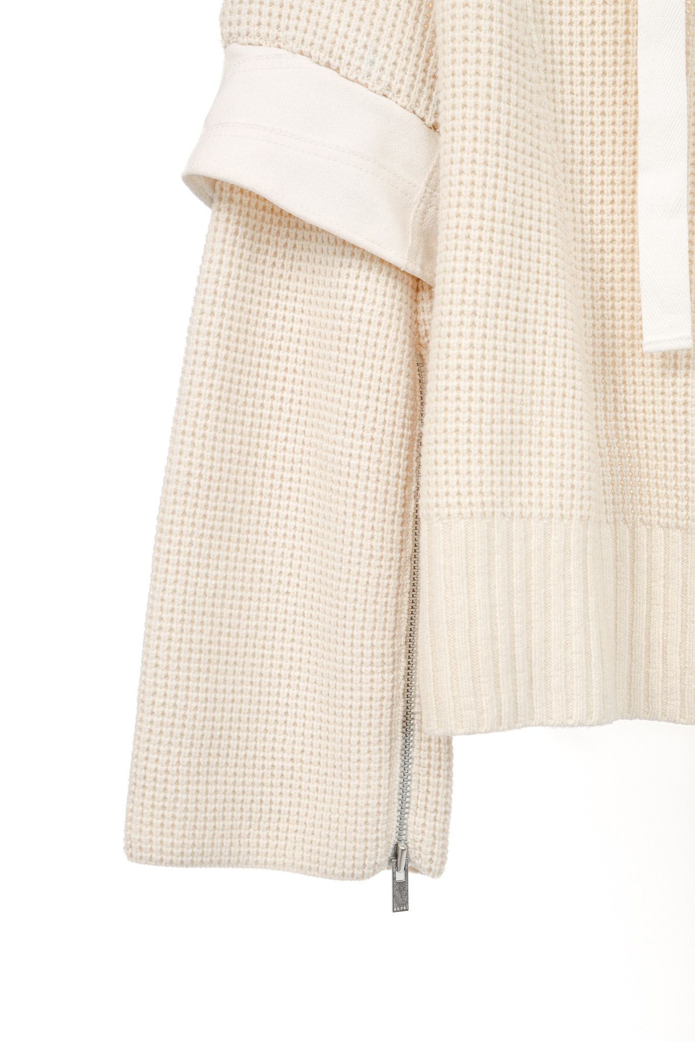 Sacai Sacai AW/16 Cream Wool Waffle-Knit Tie-Neck Sweater Size XL / US 12-14 / IT 48-50 - 6 Thumbnail