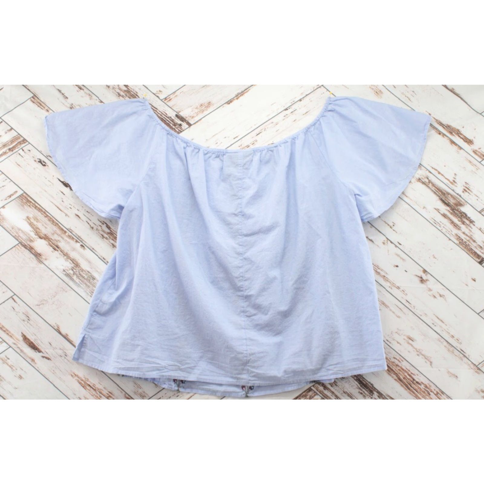 Vintage Lane Bryant Plus Size 18 Cotton Embroidered Peasant Blouse Blue Flutter Sleeve Boho Womens Size XXL / US 16-18 / IT 52-54 - 5 Thumbnail